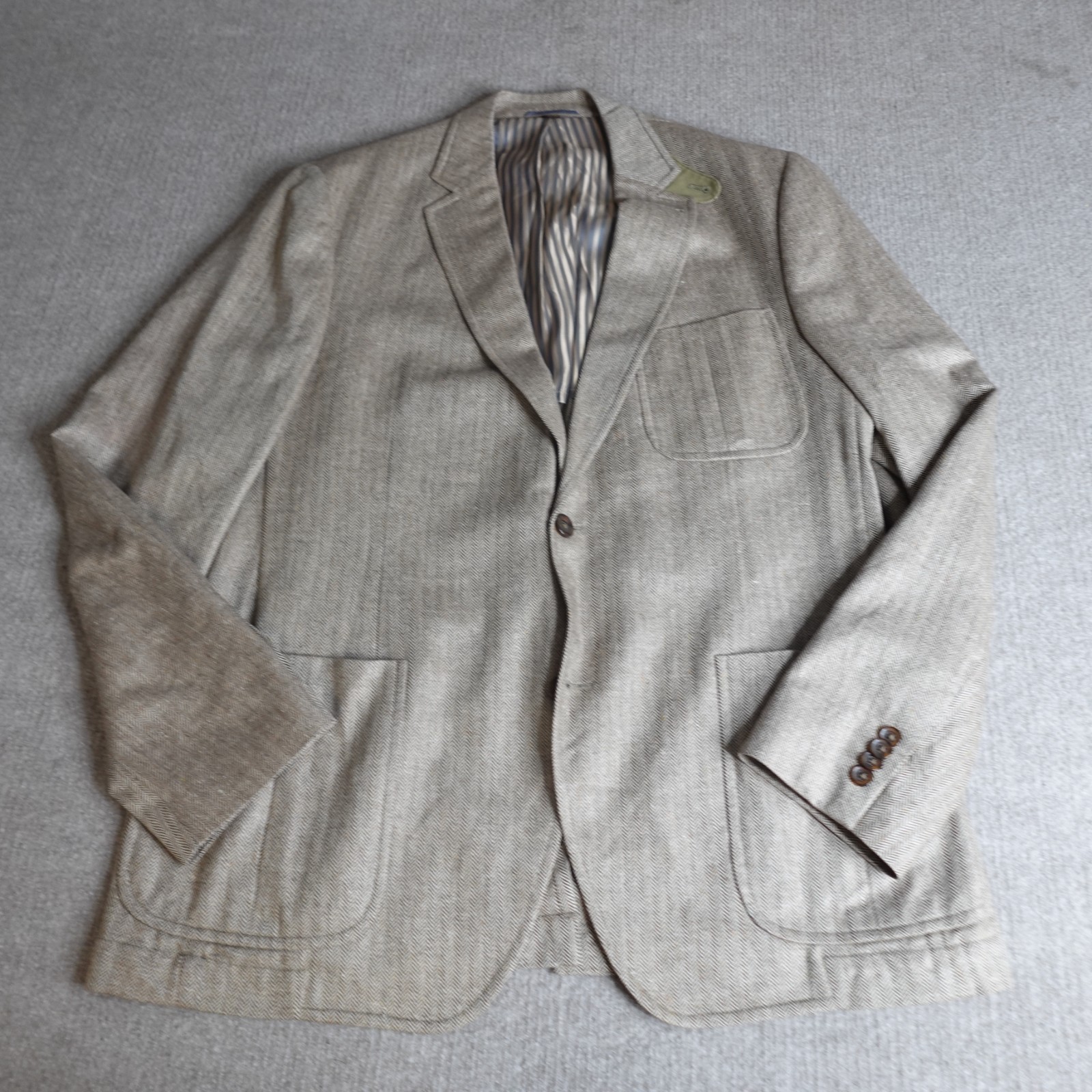 Kroon Mens Sport Coat 42L Beige Unlined Unstructured 100% Silk
