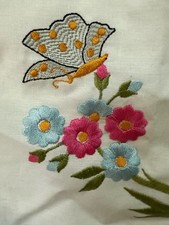 Table Runner butterfly 40 Easter Pink Blue Flowers Embroidered Hemstitch