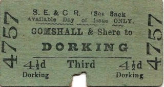 SE&CR Railway Ticket GOMSHALL & SHERE 4757