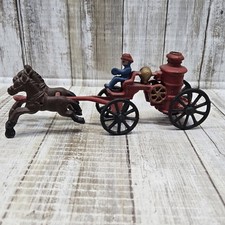 Vintage Toy 1940s Cast Iron Fire Wagon w/ Driver Horse Fire Truck Carriage