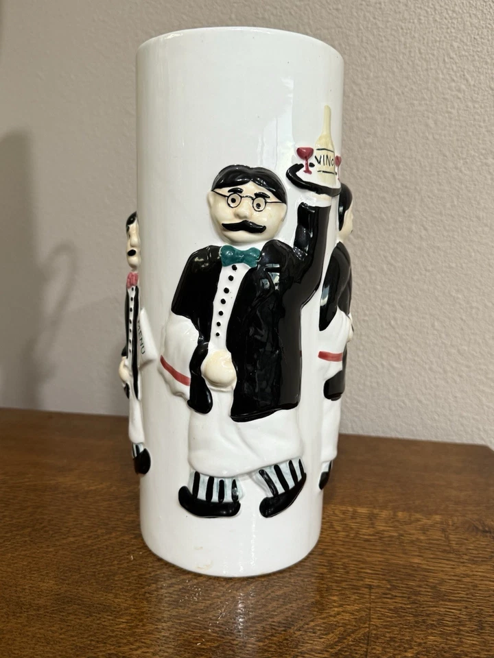 Ceramic Pasta Spaghetti Canister Italian Chef Design 12" x 5” RARE Vintage - Image 3 of 4