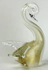 SIGNED MURANO VENETIAN CASED GOLD DUST MID CENTURY ART GLASS SWAN DUCK FIGURINE