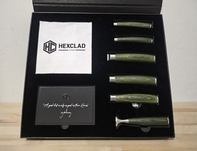 HexClad Essential 6-Piece Japanese Damascus Steel Knife Set - Green Pakkawood