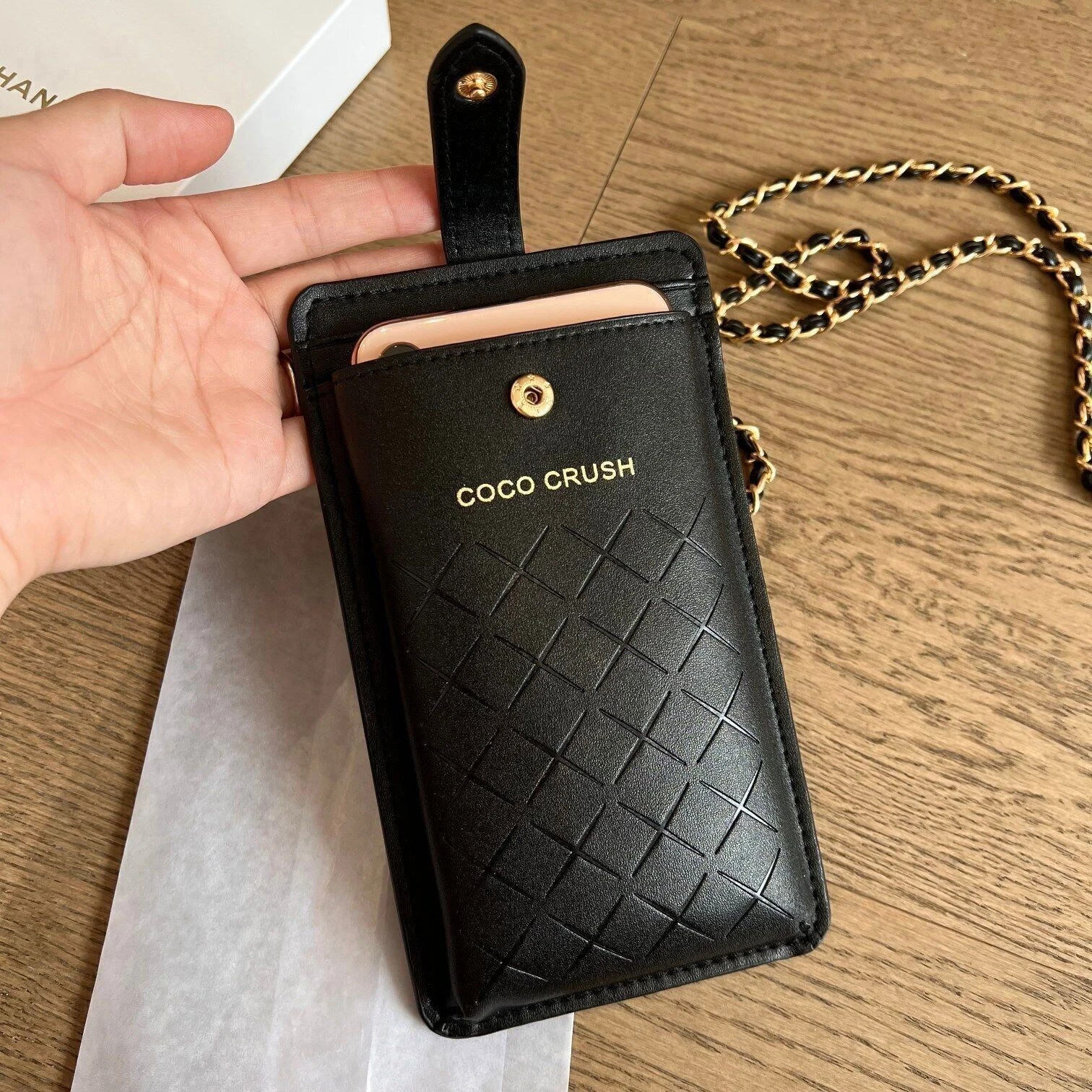 Phone Case Card Holder Makeup Bag,Chain Leather Mobile Phone