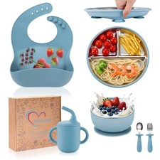 Plates and Bowls Set Stainless Steel - Baby Feeding Set Strong Suction, BPA F...