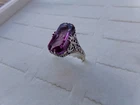 Rare Sterling Vintage 7/3 Silver  Ring Size 10.25  pink / purple stone cameo