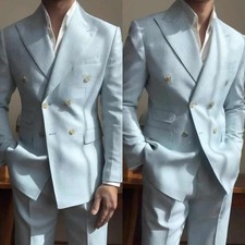 Men Summer Solid Suit Regular Fit Peaked Lapel Jacket for Wedding Business Wear
