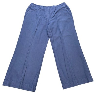 Talbots Heritage Linen Blend Cropped Pants Women's Size 16P Navy Blue Wide-Leg