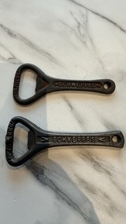 Vintage Schweppes Cast Iron Bottle Opener Pair Advertising Bar Pub Collectable