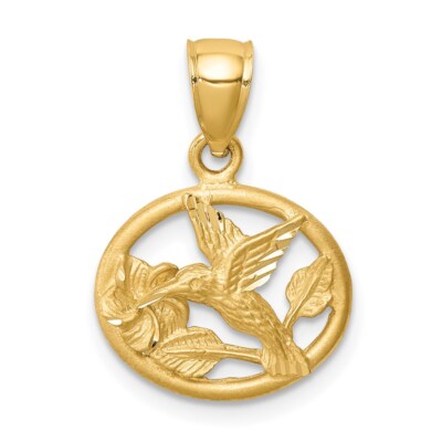 Echt 14kt Gelbgold Diamantschliff gebürstet Kolibri Anhänger