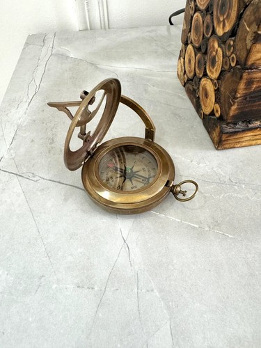 Brass Sundial Compass Nautical Working Engraved Compass - Picture 3 of 5