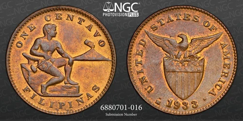 1933-M 1 Centavo NGC MS 63 RB Red Brown Philippines US Coin One USA-PHIL