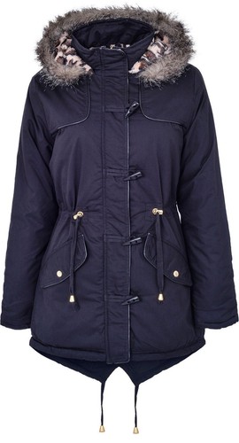 ladies parker jacket fur hood leopard print pvc zip coat warm