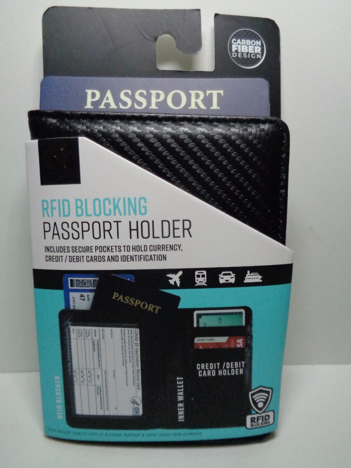 Carbon Fiber RFID Blocking Passport Holder in Black PU-image