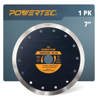 POWERTEC 7 Inch Diamond Saw Blades for Wet Tile Saw 1 Pack, Super Thin Turbo ...
