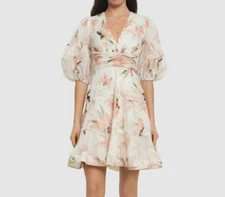 Zimmermann Pleated Mini Dress Coral Bird Print AU 0 US XS Authentic