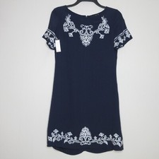 Lulus Women's Navy White Embroidered Short Sleeve Lined Mini Dress XS B60