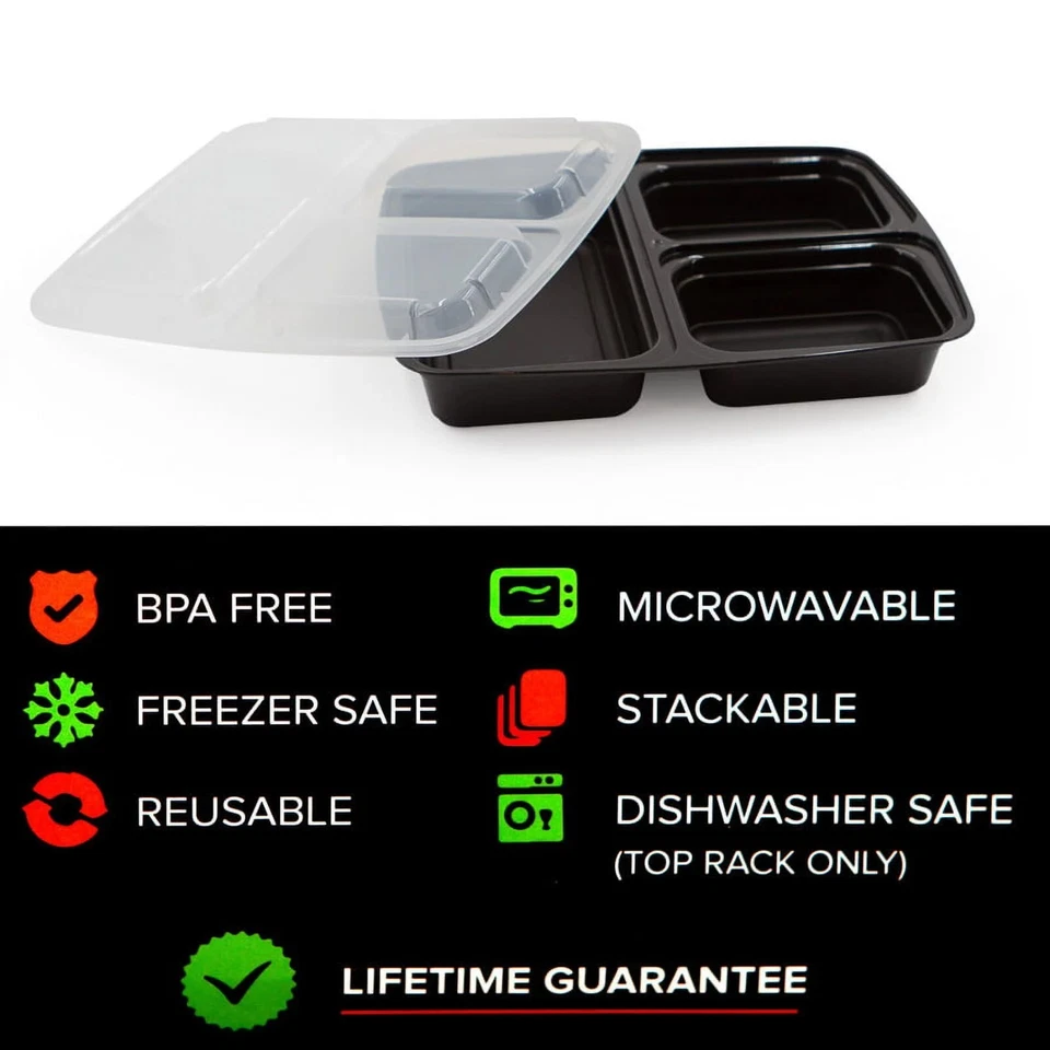 Contenedores de alimentos con tapas de 3 compartimentos Meal Prep Haven - 14 unidades Foto 2 de 4