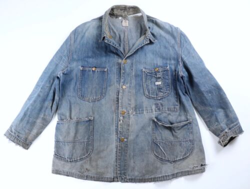 Vintage Lee Chore Coat Denim Jacket 1950s Size 50 fits XL XXL USA 91-J - Picture 1 of 13