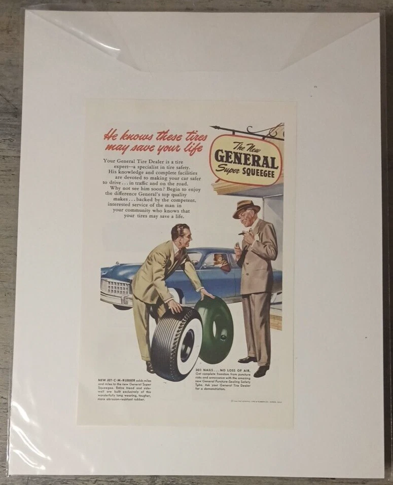 1940's Custom Eight Packard Auto 12.5"x9.5" Print Ad & General Tire 6.5"x 10"Ad - Image 2 of 4