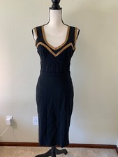 DOLCE & GABBANA Women Size 42 Black V Neck Sleeveless Sheath Dress