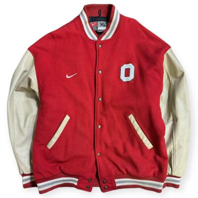 NIKE 90s OHIO STATE Leather Sleeve Stadium Jacket Size XL NIKE 90s OHIO STATE Leather Sleeve Stadium Jacket Size XL