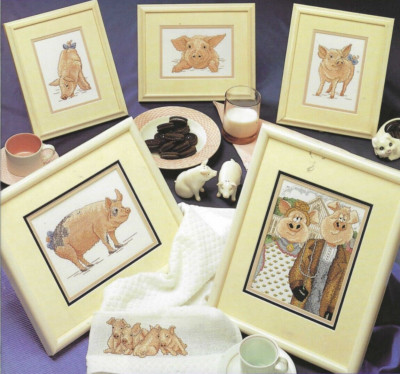 PIGS AND MORE PIGS--Large Print Chart--6 Designs--Counted Cross Stitch Pattern