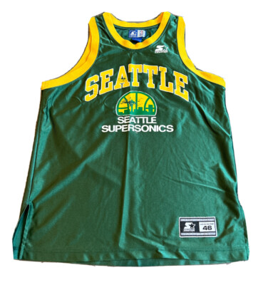 Vintage 1990s Seattle Super Sonics Starter Jersey 46 Medium NBA Basketball USA.