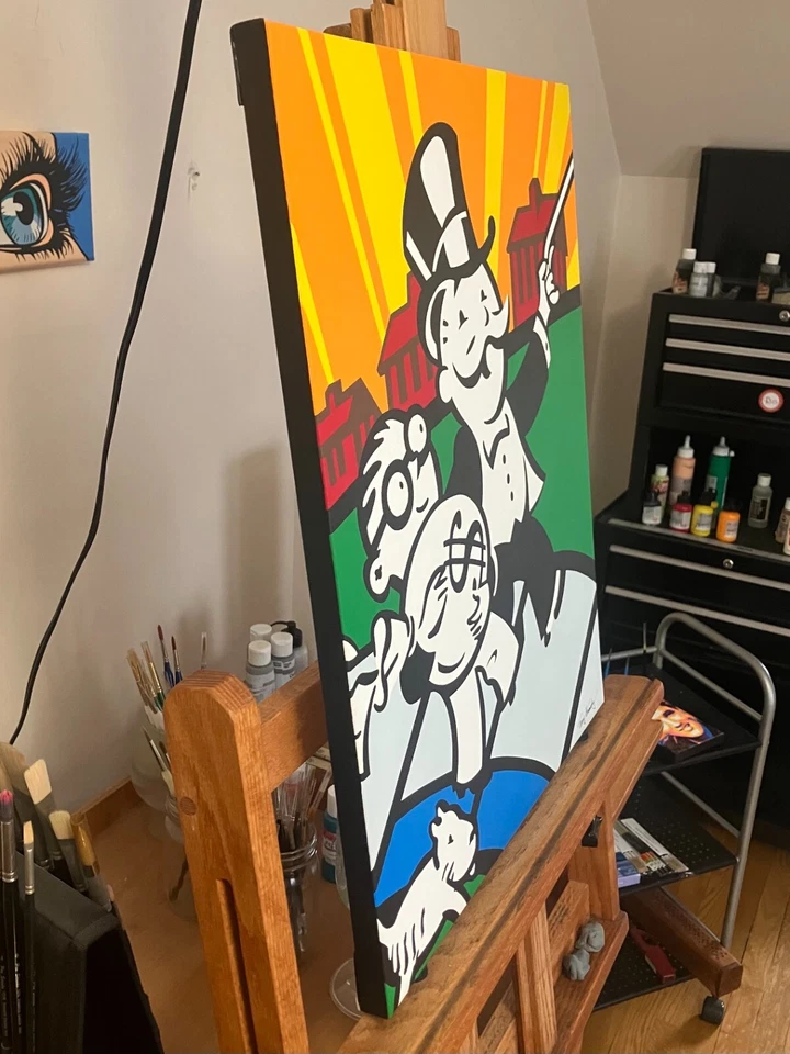MONOPOLY Original Moderno Pop Art Pintura Acrílica Pintada a Mano sobre Lienzo Foto 2 de 4
