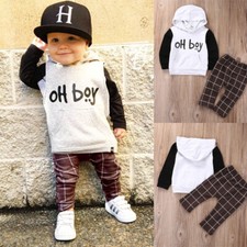 2PCS Toddler Baby Boys Tracksuit Clothes Letter Long Sleeve Hooded Pants Outfit