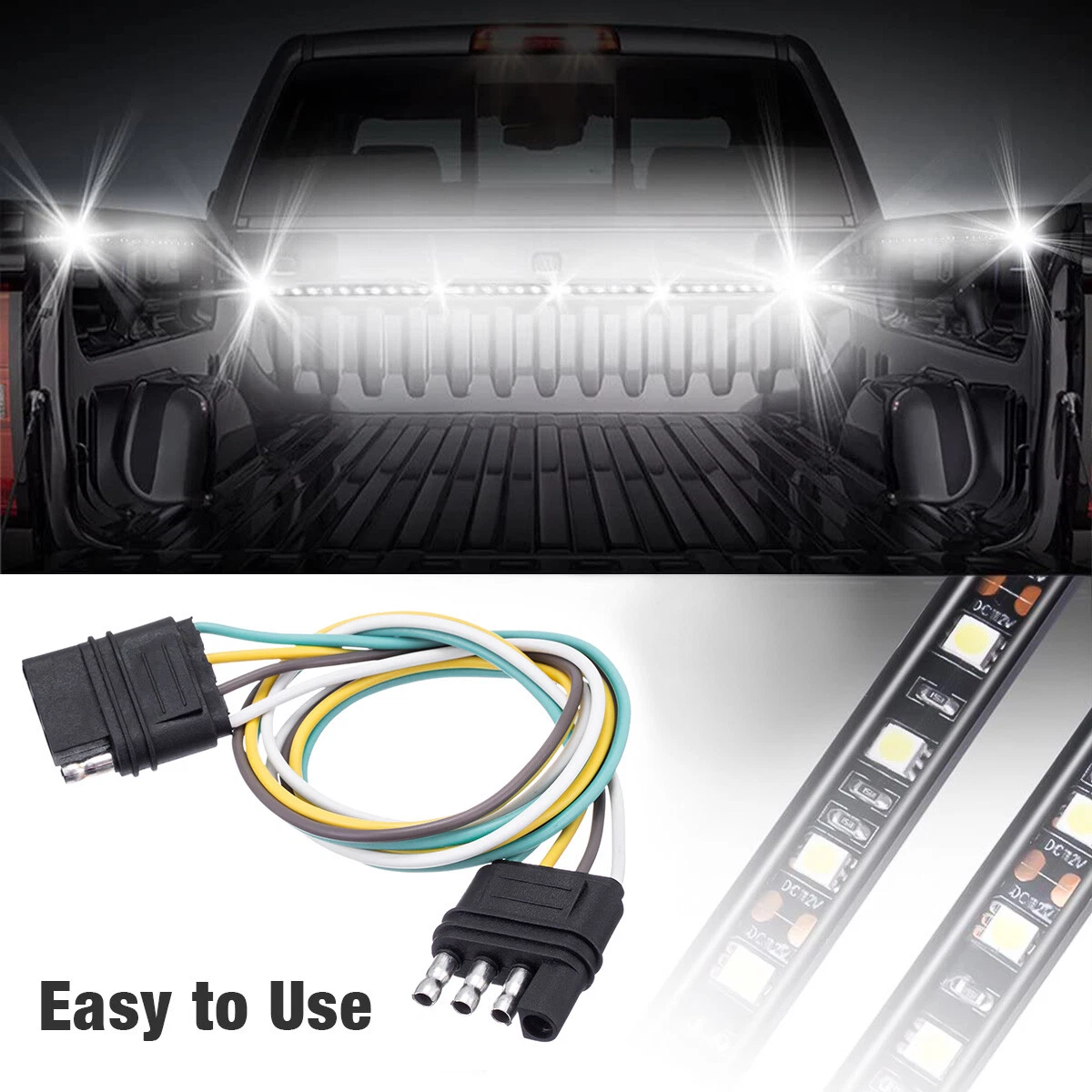 2ft 4-Pin Trailer Light Plug Wiring Harness Extension 18 AWG Flat Wire Connector