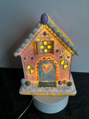 Easter Gingerbread House LED Light Up Pastel Eggs Figurine Tabletop Decor 8''