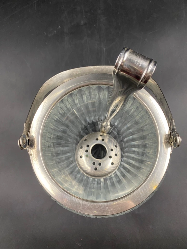 Porta ghiaccio cesto cestello vaso argentato cristallo molato con pinza - Immagine 4 di 4