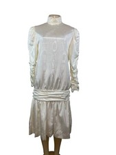 Vintage Stephanie s Child White Satin Long Sleeve Dress With High Neck Sz 14