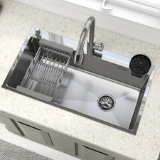 Silver Kitchen Sink Stainless Steel 28"/30"/32" Single Bowl Drop In Top Mount