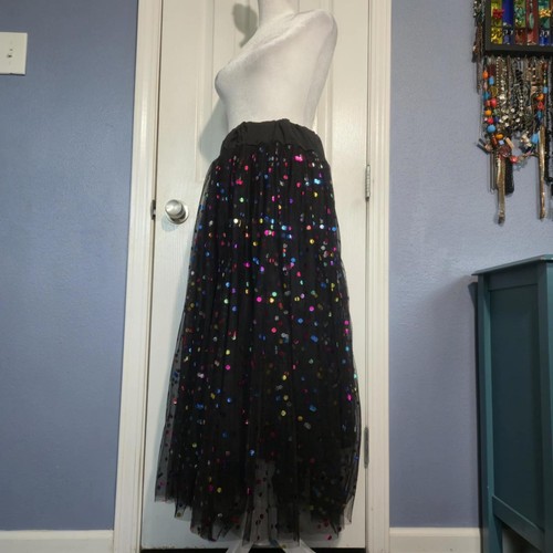 NWOT Women XXL Elegant Black Tulle Confetti Midi Skirt Holiday Fashion Polka Dot - Picture 2 of 6