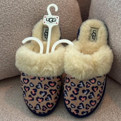 UGG Heart Finn Cheetah Women's Slip-On Animal Print Fuzzy Slippers Size Small 