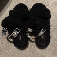 UGG Fluff Yeah Slide Slippers Black Fur Comfort Women's Size 10