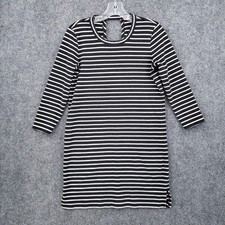 Madewell Dress Womens S Small Black Mini Shift Keyhole Back Long Sleeve Striped