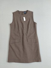 Gap Women Shift Dress S Brown Check Sleeveless Patch Pockets Back Zip Workwear