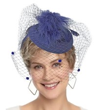 Fascinators Hat Women Tea Party Pillbox Veil Cocktail Mesh Hat One Size Navy