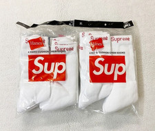 Supreme x Hanes Cushioned Crew Socks White Red Logo 4 Pack Men  s Size 6-12 New