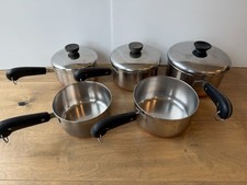 Vtg Pre-1968 5 set / 7pc Lot Revere Ware Copper Bottom Double Circle Saucepans