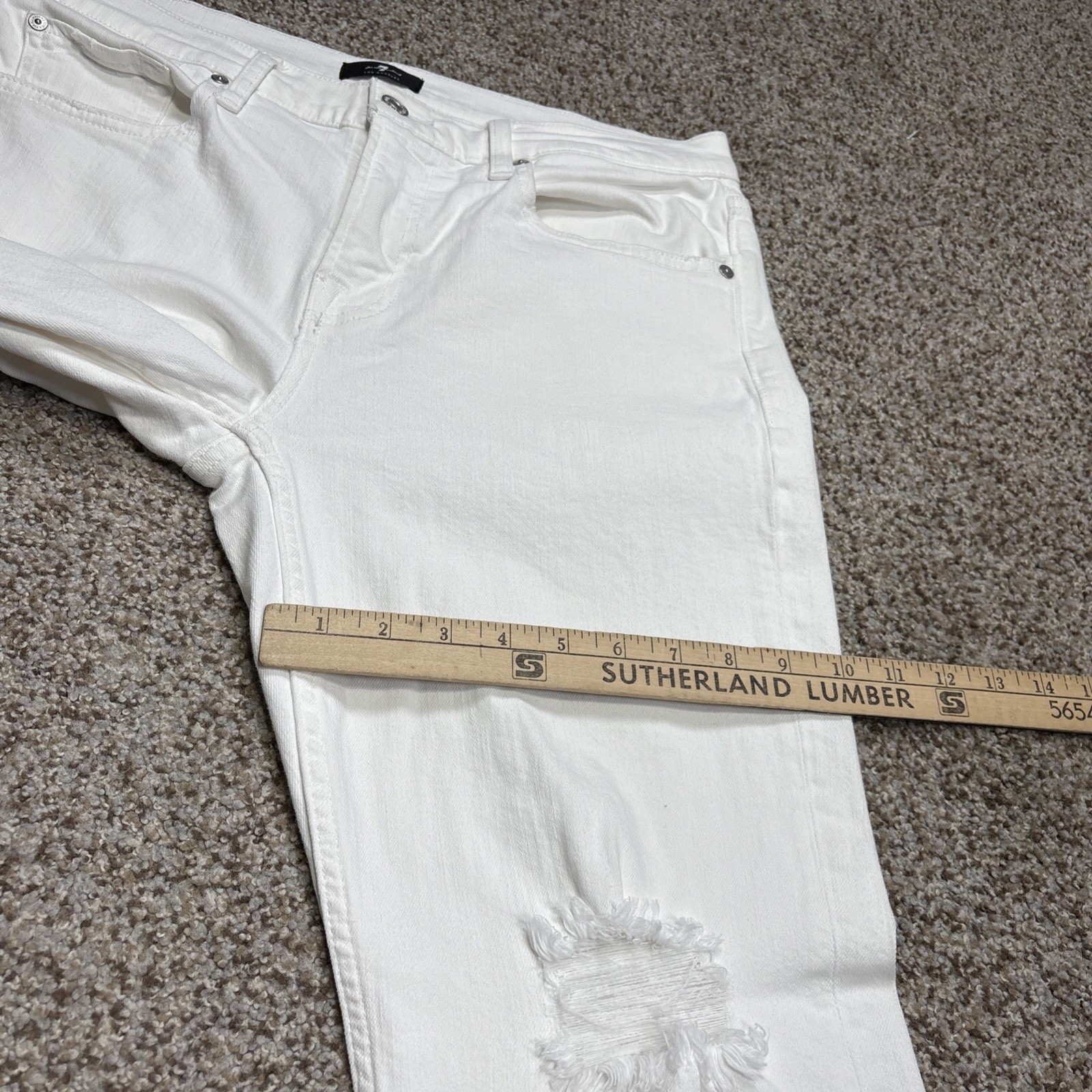 7 For All Mankind Slimmy Pants Mens 33 X 31 Distressed White Jeans - View 15