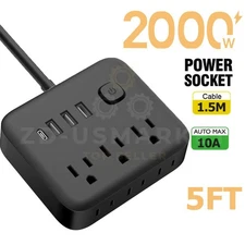 Surge Protector Power Strip- Flat Plug Extension Cord with 6AC Outlets and 4 USB