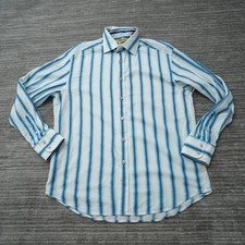 Robert Graham Dress Shirt Men Button Up Striped White Blue Cotton Long Sleeve XL