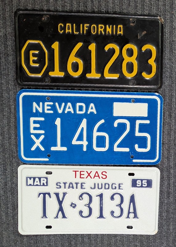 California Nevada Exempt License Plates Texas State Judge Lot Of 3 Specialty