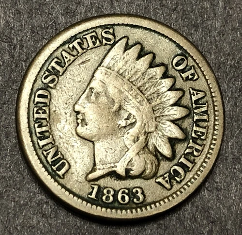 1863 Copper-Nickel Indian Head Cent Nice Fine Condition Problem Free Coin