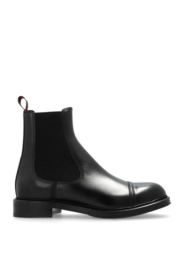 Gucci - Men - Leather boots with Web strap - Black 328990₽