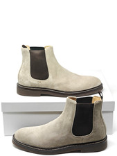 Brunello Cucinelli Chelsea Boots Suede Leather Beige Grey UK 9 US 10 EU 43 291